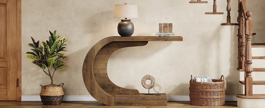 Tribesigns 43.3" Mid-Century Modern Console Table for Entryway, Wood C-Shaped Hallway Entry Accent Table for Living Room