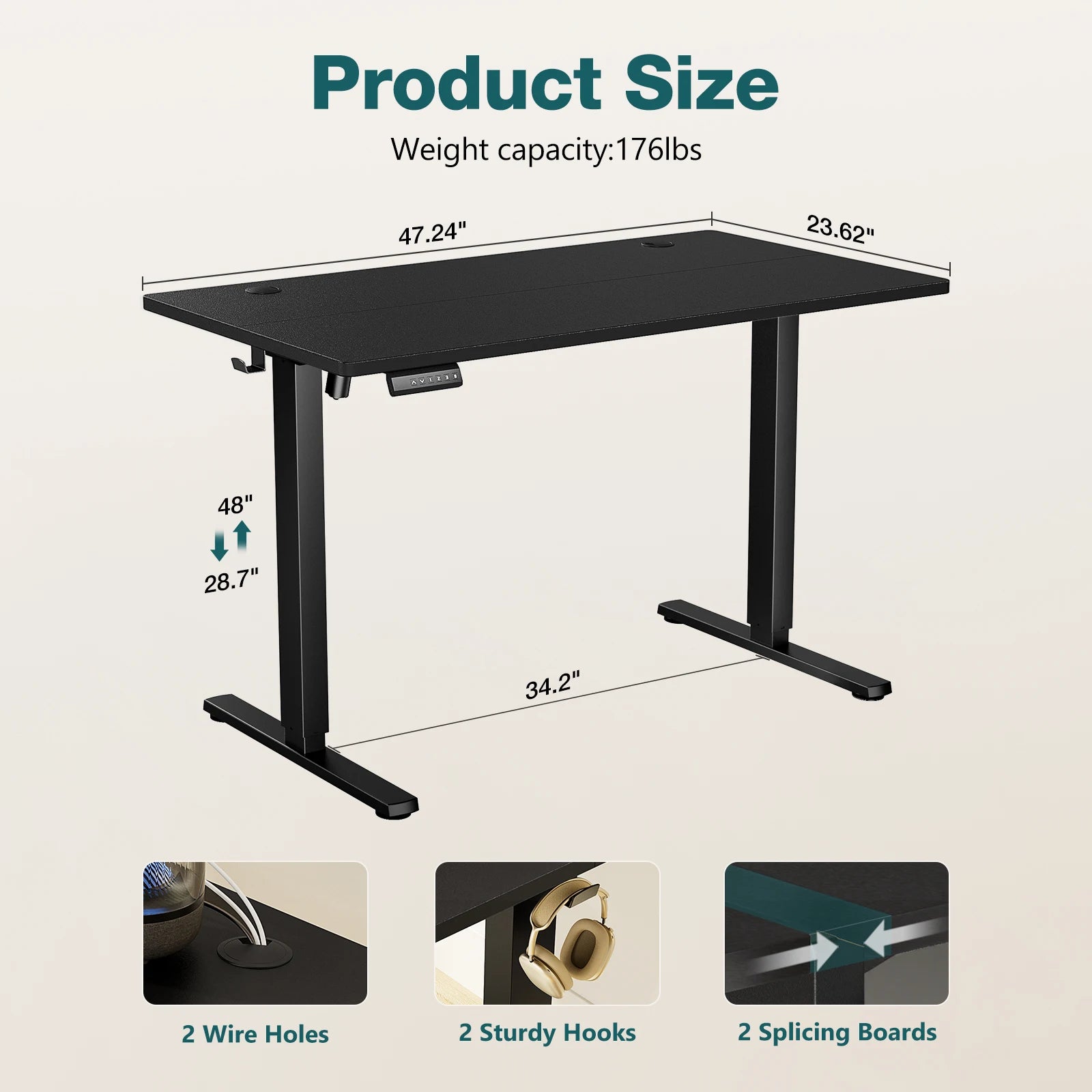 JHK Electric Standing Computer Desk Height Adjustable Workstation Ergonomic Work Table with Metal Frame For Home Office