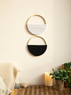 2pcs Macrame Round Wall Hanging Woven Tapestry Bamboo Circle Wall Decor Boho Home Decorations Living Room Decors Aesthetic Gifts