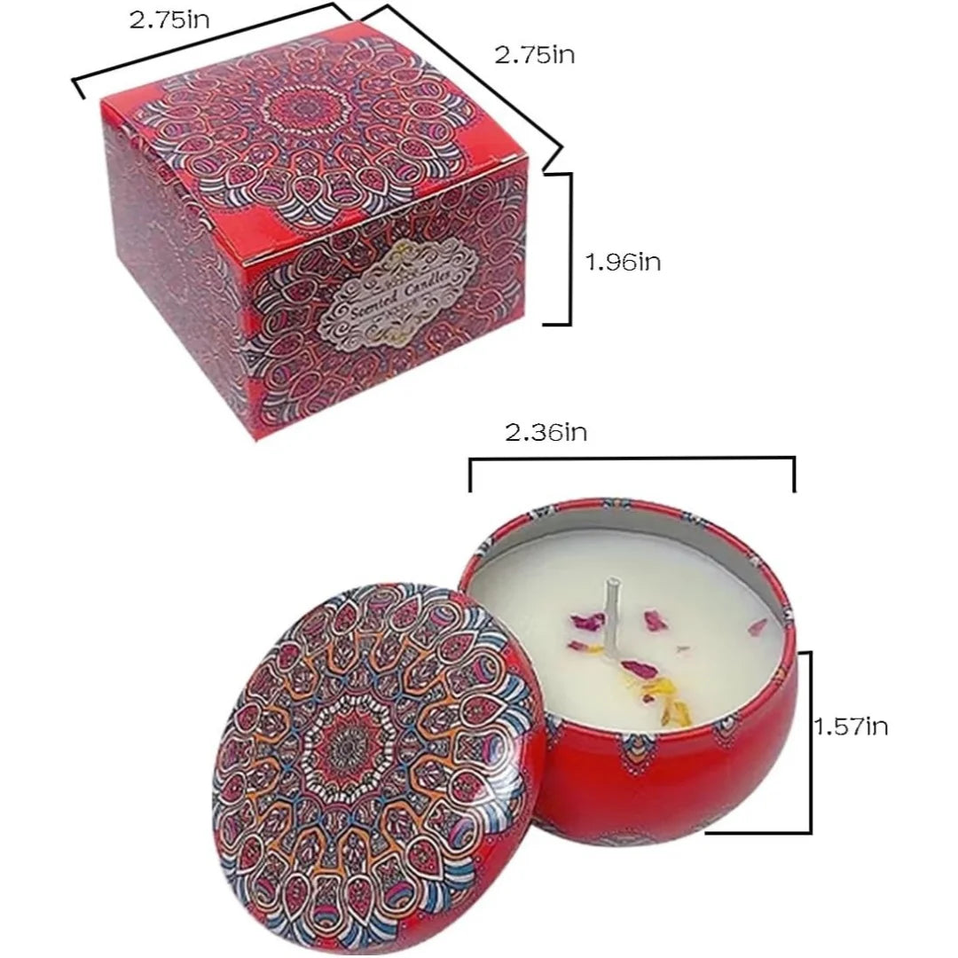 Bohemian Floral Tin Candle with Rose Petals | Natural Essential Oils for Home Decor, Odor Control & Emergency Lighting