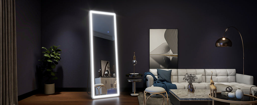 63"x20" Full Length Mirror with Lights,LED Mirror Full Length,Lighted Floor Mirror with Stand,Full Body Mirror with Dimming