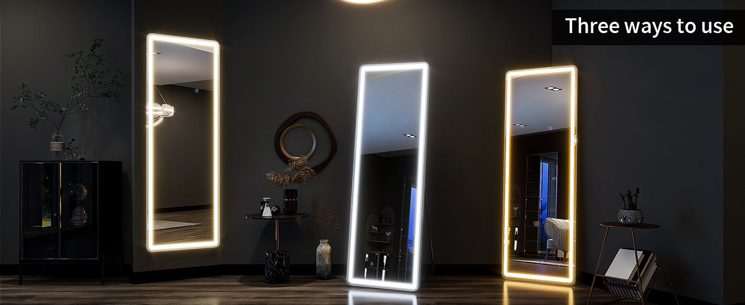 63"x20" Full Length Mirror with Lights,LED Mirror Full Length,Lighted Floor Mirror with Stand,Full Body Mirror with Dimming